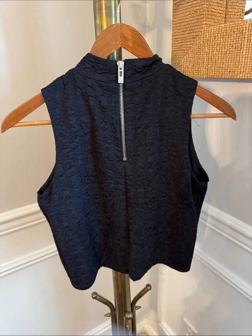 Bar III Black Sleeveless Mock Neck Textured Camisole